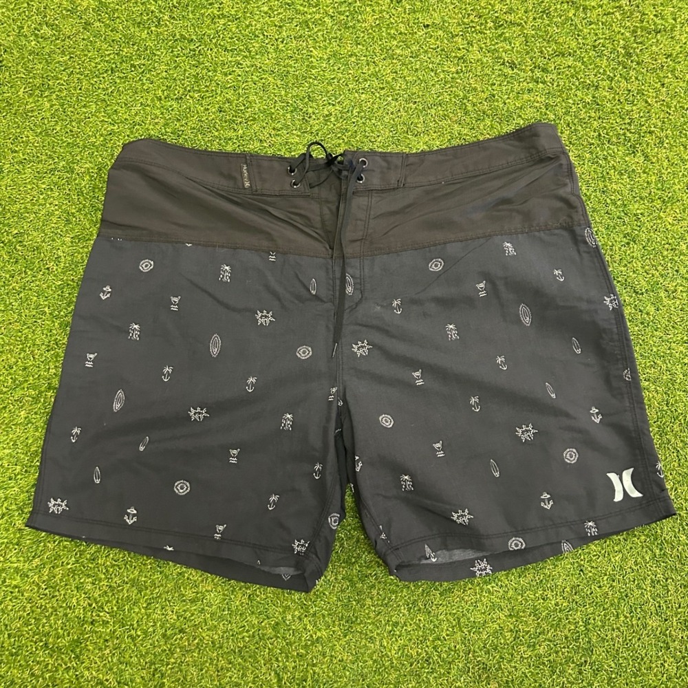 Hurley Phantom Board Shorts Mens 38 Black Charcoal Tropical Anchor Print Swim